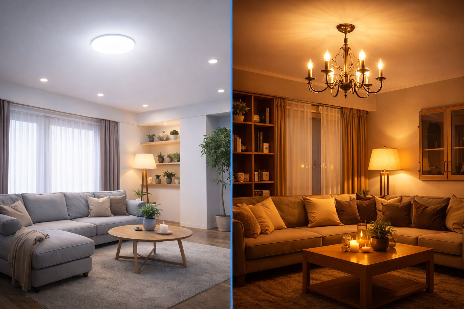 Comparison of LED lights vs halogen bulbs in residential lighting