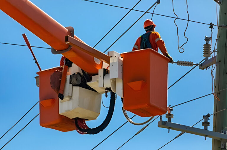 Level 2 electrician installing or repairing overhead service lines in Inner West Sydney