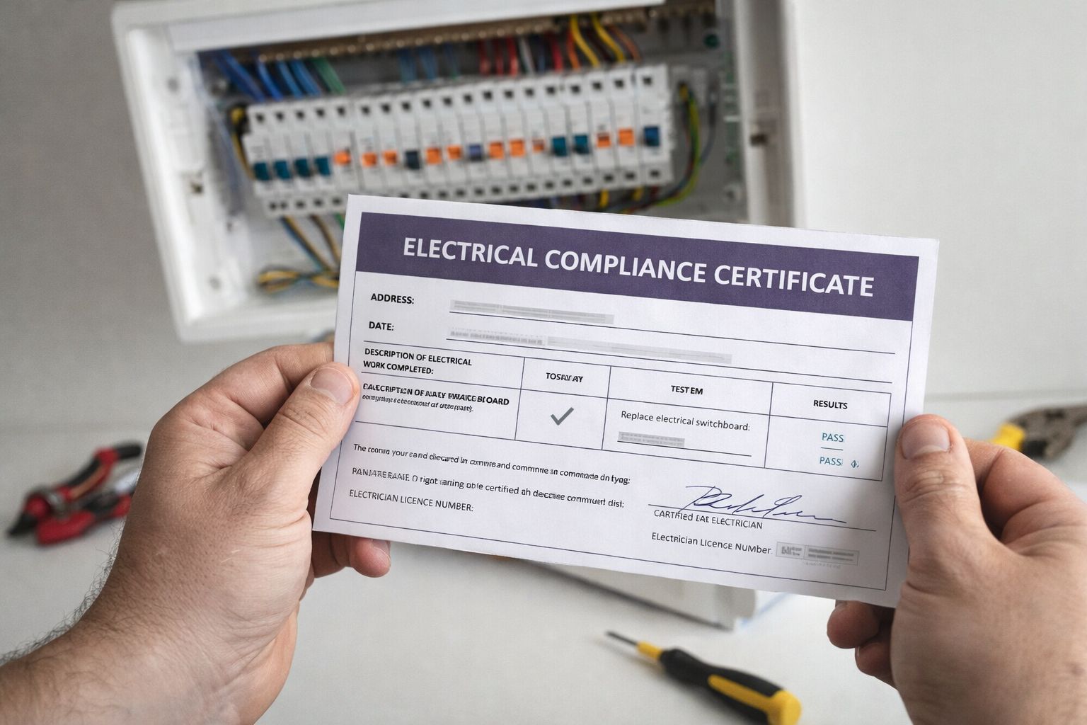 Electrical compliance certificate issued after electrical work