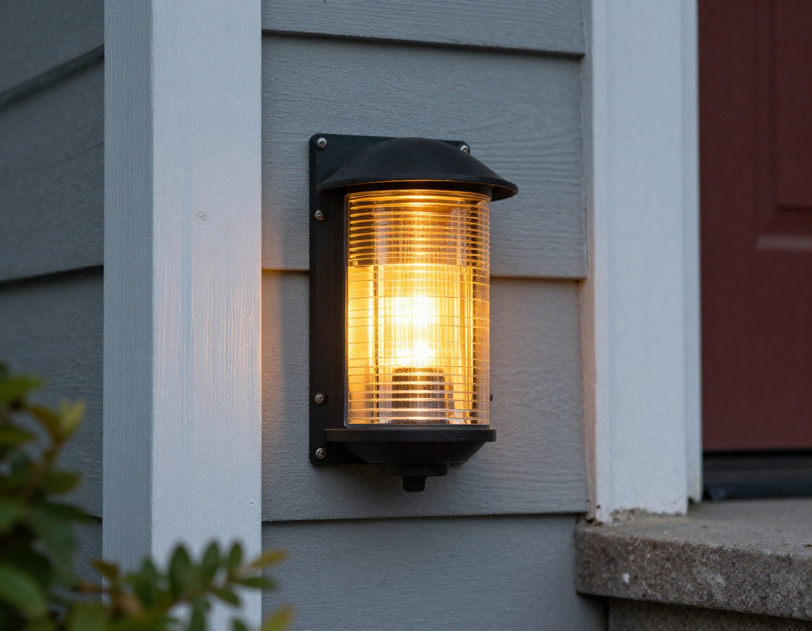 Motion sensor outdoor security lighting installed near a home entrance