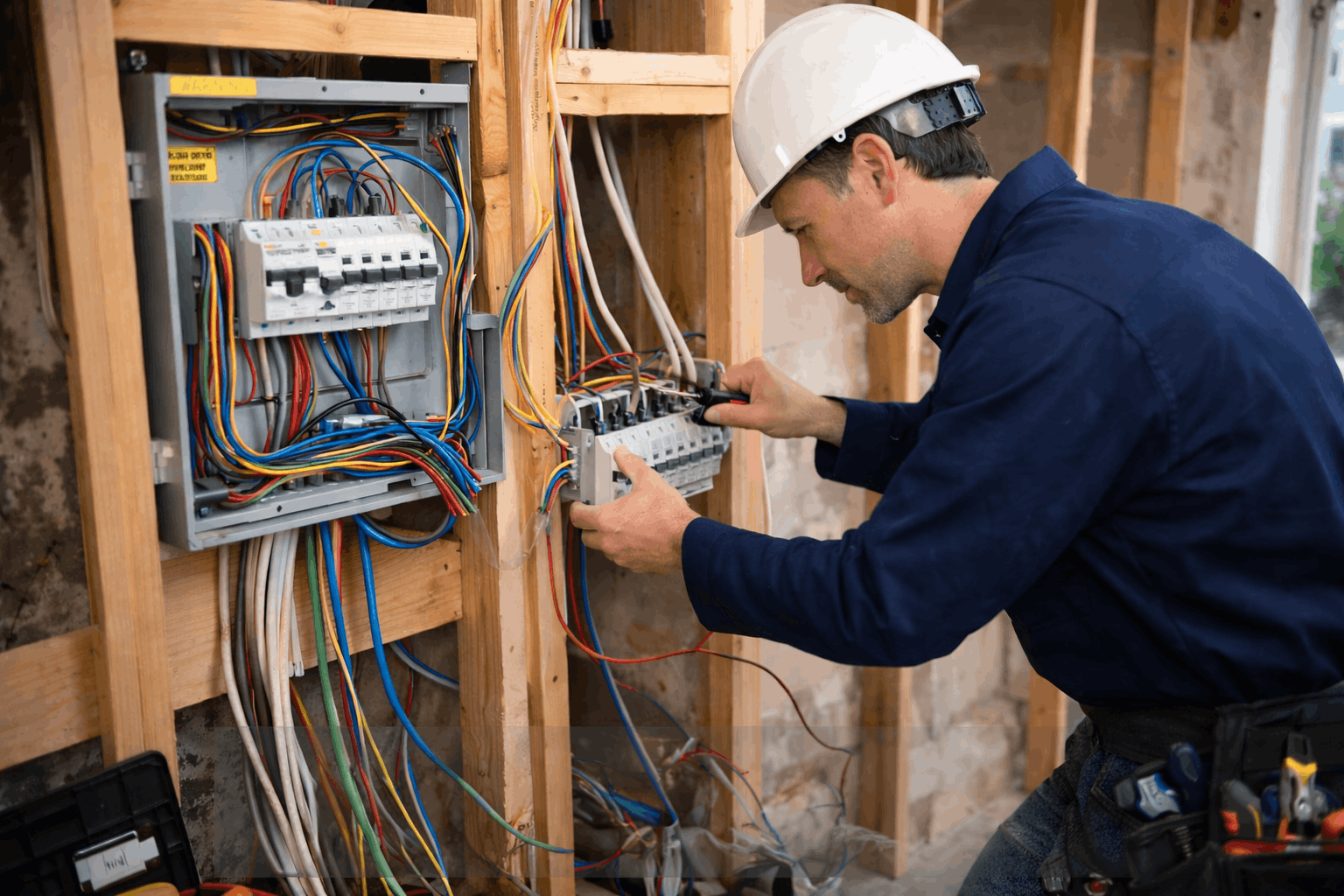 Licensed electrician performing house rewiring in Sydney home