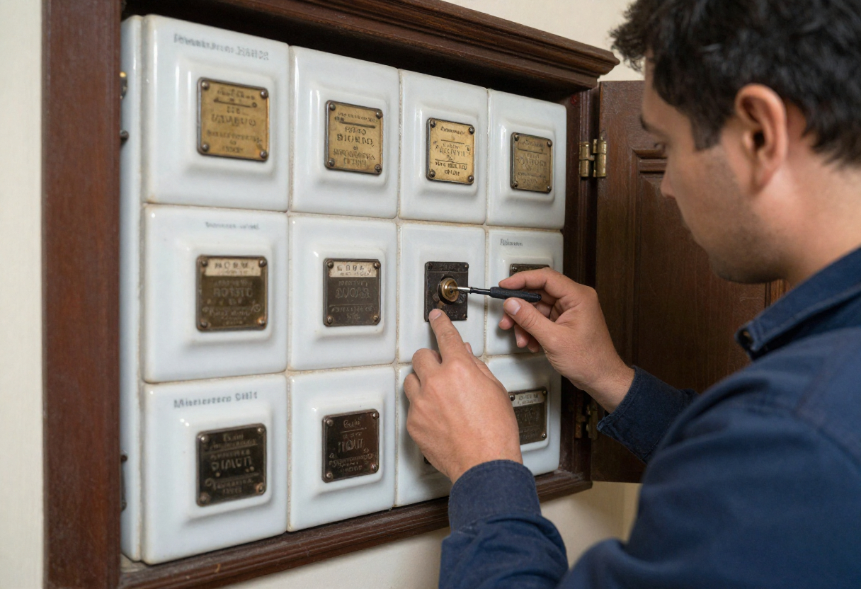 Old ceramic fuse switchboard inside heritage terrace property