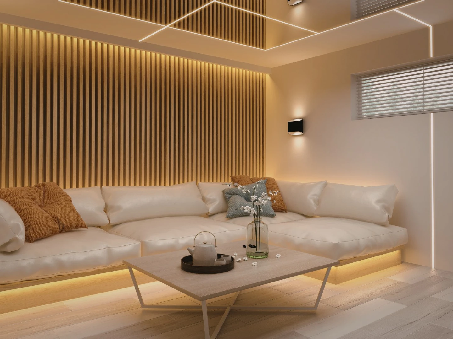 A professional smart home setup featuring automated LED lighting and climate control.