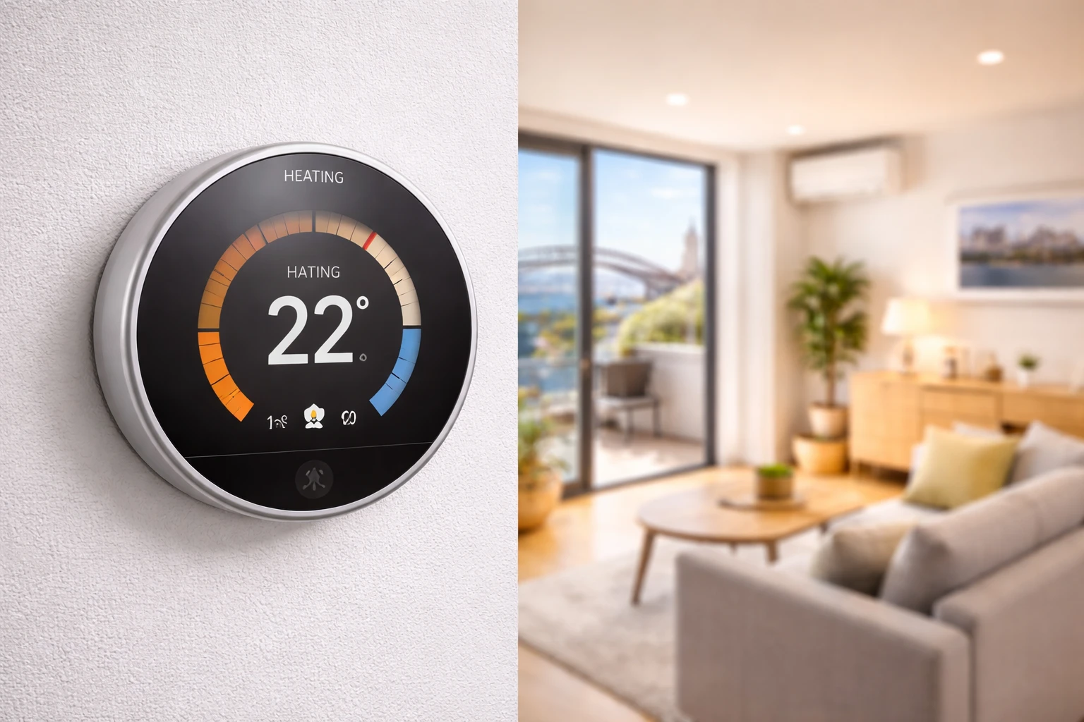 A smart thermostat installed in a Sydney home to reduce electricity costs through automated climate control.