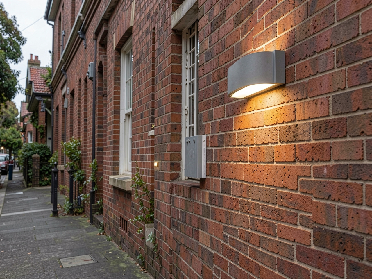 Modern smart lighting systems switch installed on a heritage brick wall in an Inner West terrace.